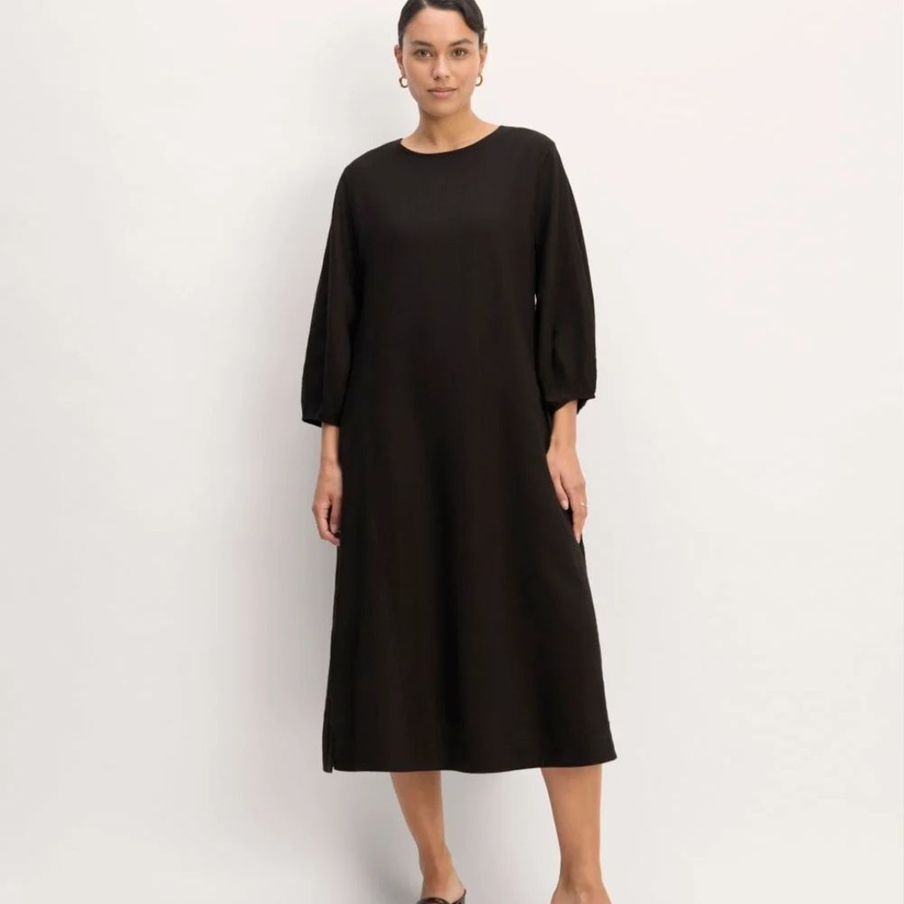 Everlane Linen Long Sleeve Dress Black Size 6 NWT Quiet Luxury